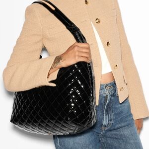 MZ Wallace Black Quilted Patent Shoulder Bag